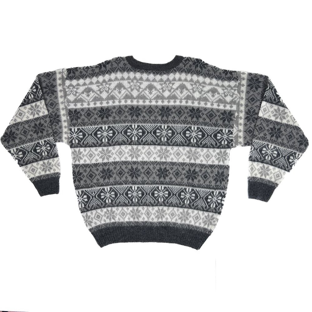 ‘90s Vintage Fair Isle Nordic Wool Blend Sweater Gray White Size XL - NWOT - Picture 5 of 7